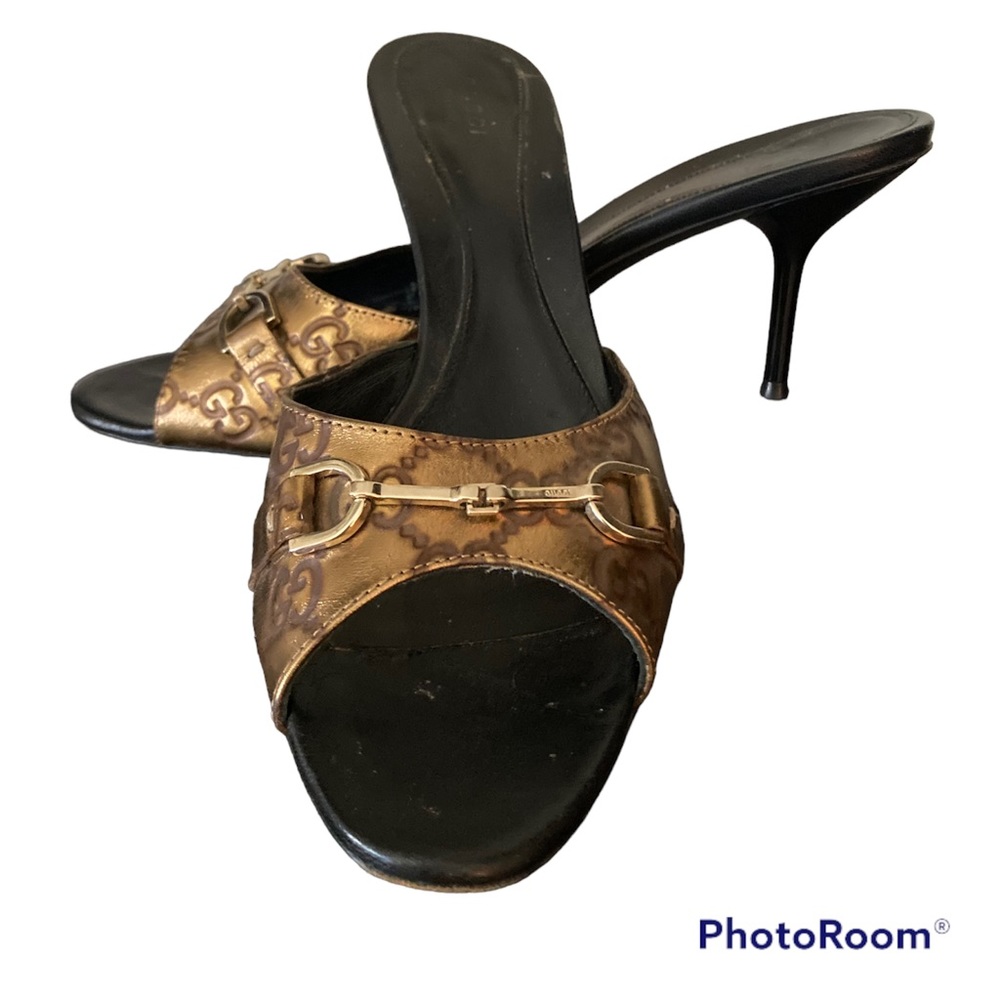 Gucci Gold/bronze GG Horsebit Mule Heels EU Size 39C